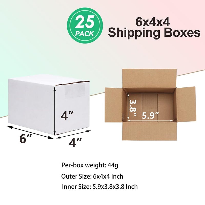 PETAFLOP Cardboard Boxes 6x4x4 Shipping Boxes White Kraft Corrugated Small Mailer Boxes, 25 Pack - Image 2